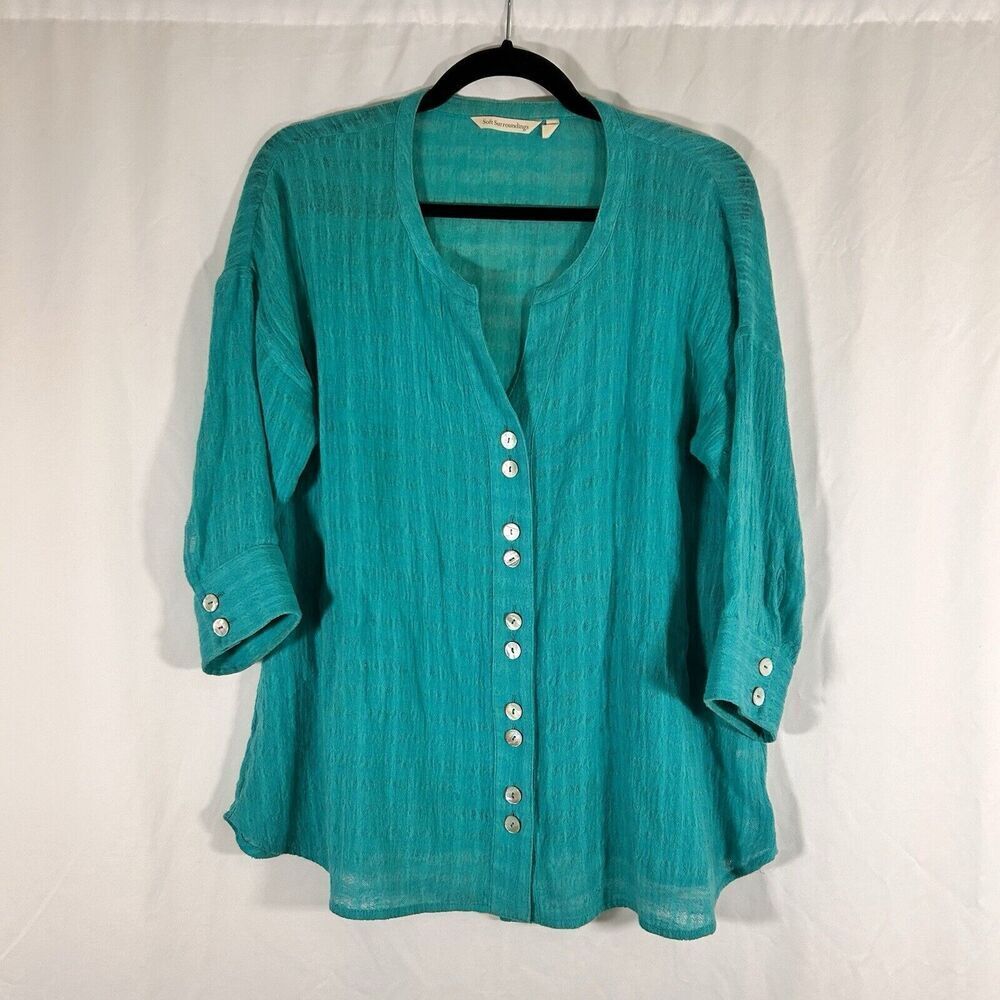 Soft Suroundings Cardigan Women's XS Petite Linen Blend Button Up Long Sleeve